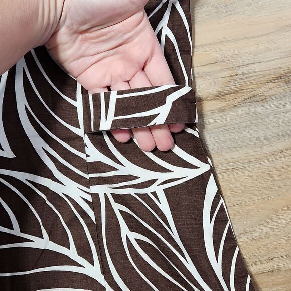 🔹️George by Mark Eisen Brown & Cream Leaf Print Fitted Dress w/Pockets Size 4 - Picture 7 of 12